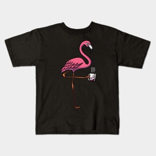 Flamingo Bird Coffee Lover Kids T-Shirt